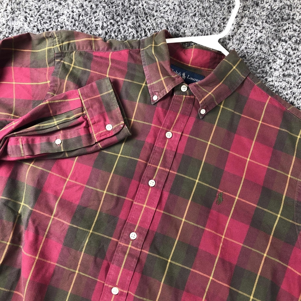 Ralph Lauren Shirt Mens XL Red Plaid Long Sleeve Button Up Classic Fit Pony Logo